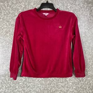 Juicy by Juicy Couture Girls Red Velour Y2K Sweatshirt - Size Large - Sparkle